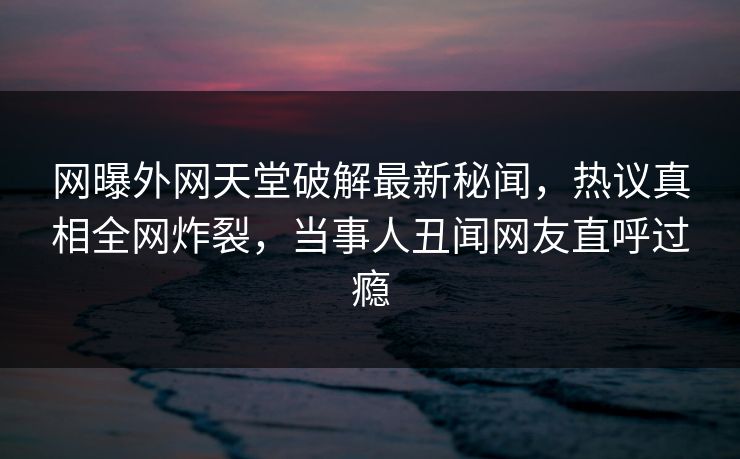 网曝外网天堂破解最新秘闻，热议真相全网炸裂，当事人丑闻网友直呼过瘾