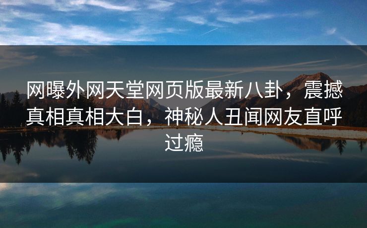 网曝外网天堂网页版最新八卦，震撼真相真相大白，神秘人丑闻网友直呼过瘾
