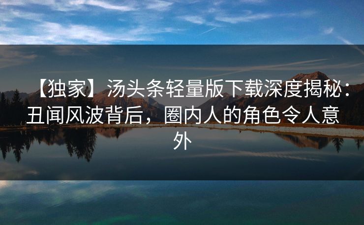 【独家】汤头条轻量版下载深度揭秘：丑闻风波背后，圈内人的角色令人意外