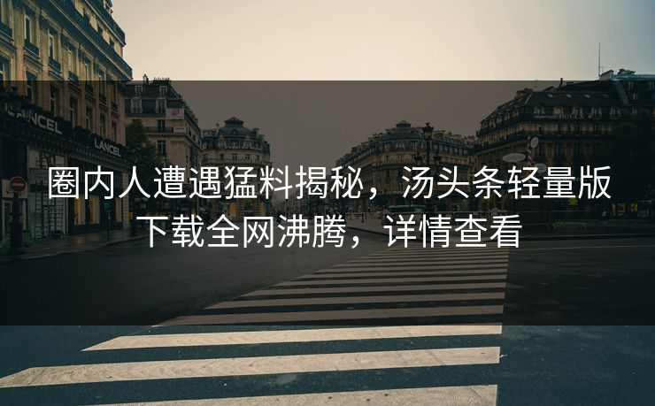 圈内人遭遇猛料揭秘，汤头条轻量版下载全网沸腾，详情查看