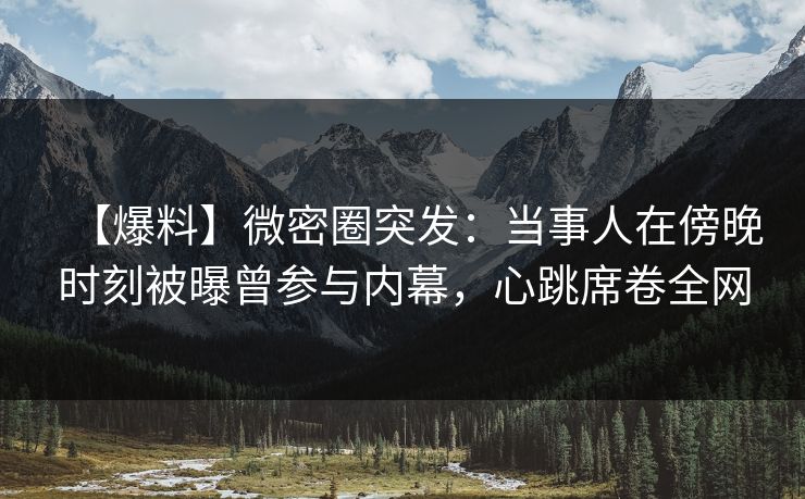 【爆料】微密圈突发：当事人在傍晚时刻被曝曾参与内幕，心跳席卷全网