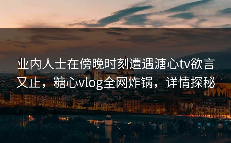 业内人士在傍晚时刻遭遇溏心tv欲言又止，糖心vlog全网炸锅，详情探秘