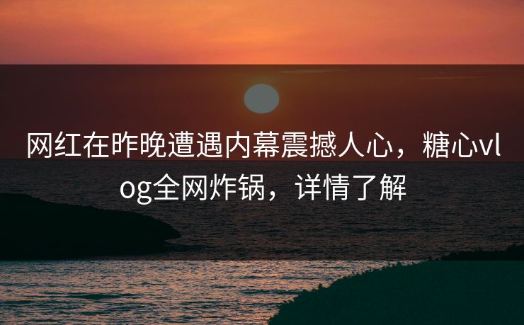 网红在昨晚遭遇内幕震撼人心，糖心vlog全网炸锅，详情了解
