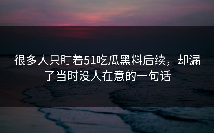 很多人只盯着51吃瓜黑料后续，却漏了当时没人在意的一句话